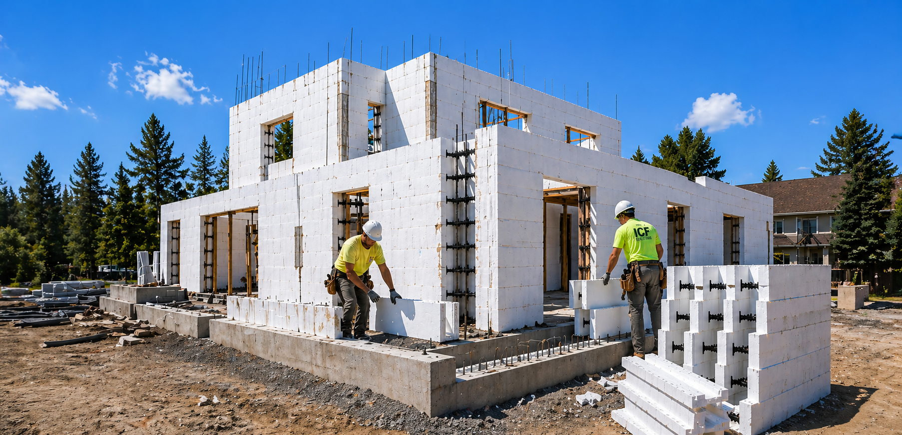 ICF construction in progress - insulated concrete form installation by professional contractor