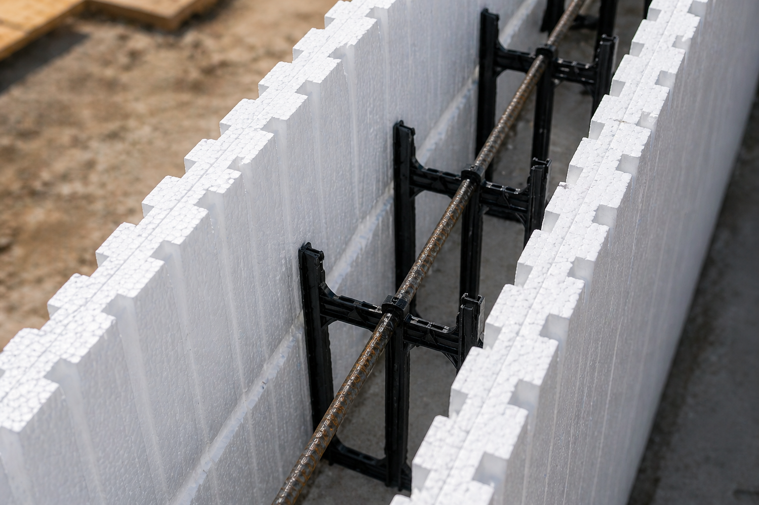 ICF block system detail showing insulated concrete form wall construction